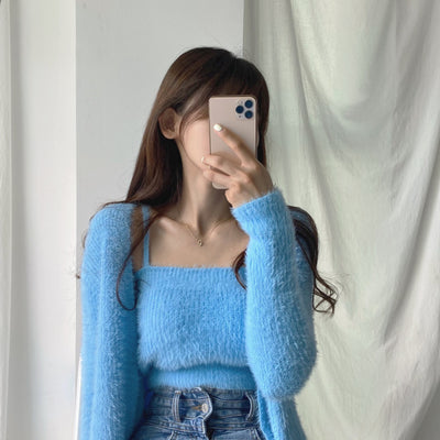 Conjunto de Dos Piezas: Cardigan de Visón Tejido con Top Tubo Primavera - Image 15