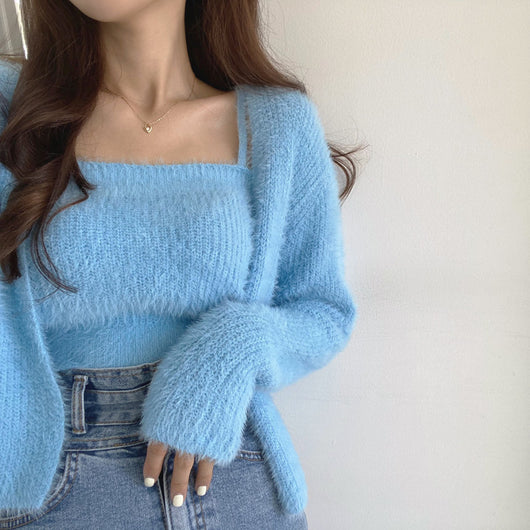 Conjunto de Dos Piezas: Cardigan de Visón Tejido con Top Tubo Primavera - Image 16