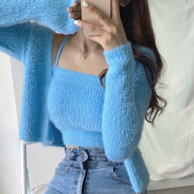 Conjunto de Dos Piezas: Cardigan de Visón Tejido con Top Tubo Primavera - Image 17