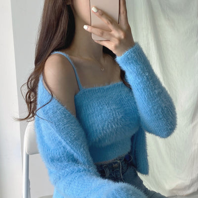 Conjunto de Dos Piezas: Cardigan de Visón Tejido con Top Tubo Primavera - Image 18