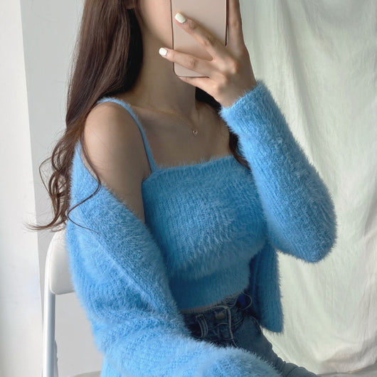 Conjunto de Dos Piezas: Cardigan de Visón Tejido con Top Tubo Primavera - Image 18