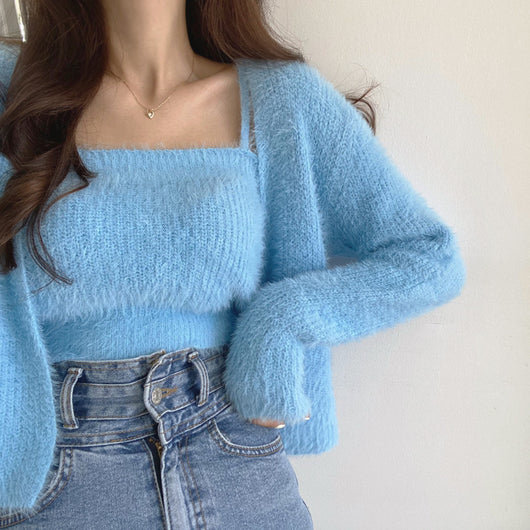 Conjunto de Dos Piezas: Cardigan de Visón Tejido con Top Tubo Primavera - Image 19