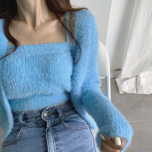 Conjunto de Dos Piezas: Cardigan de Visón Tejido con Top Tubo Primavera - Image 20