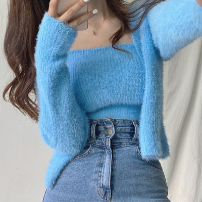Conjunto de Dos Piezas: Cardigan de Visón Tejido con Top Tubo Primavera - Image 21