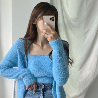 Conjunto de Dos Piezas: Cardigan de Visón Tejido con Top Tubo Primavera - Image 22