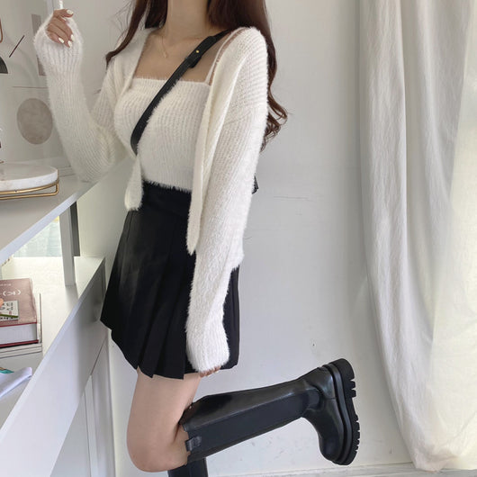 Conjunto de Dos Piezas: Cardigan de Visón Tejido con Top Tubo Primavera - Image 26