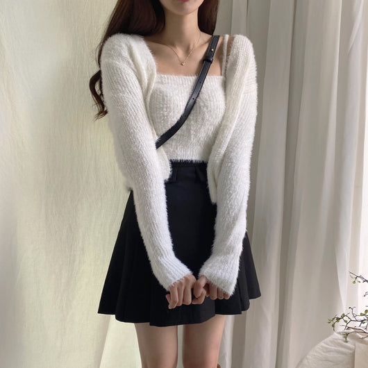 Conjunto de Dos Piezas: Cardigan de Visón Tejido con Top Tubo Primavera - Image 27