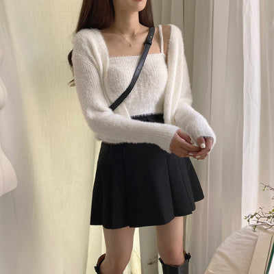 Conjunto de Dos Piezas: Cardigan de Visón Tejido con Top Tubo Primavera - Image 29