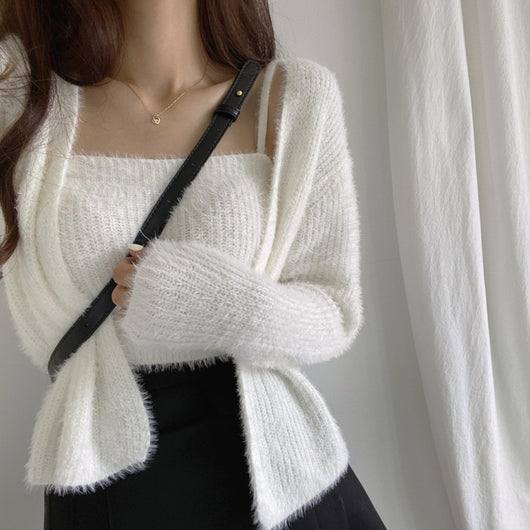 Conjunto de Dos Piezas: Cardigan de Visón Tejido con Top Tubo Primavera - Image 31