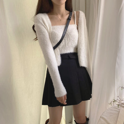 Conjunto de Dos Piezas: Cardigan de Visón Tejido con Top Tubo Primavera - Image 32