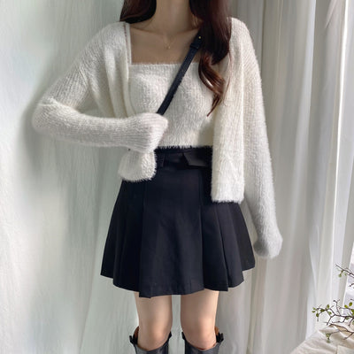 Conjunto de Dos Piezas: Cardigan de Visón Tejido con Top Tubo Primavera - Image 33