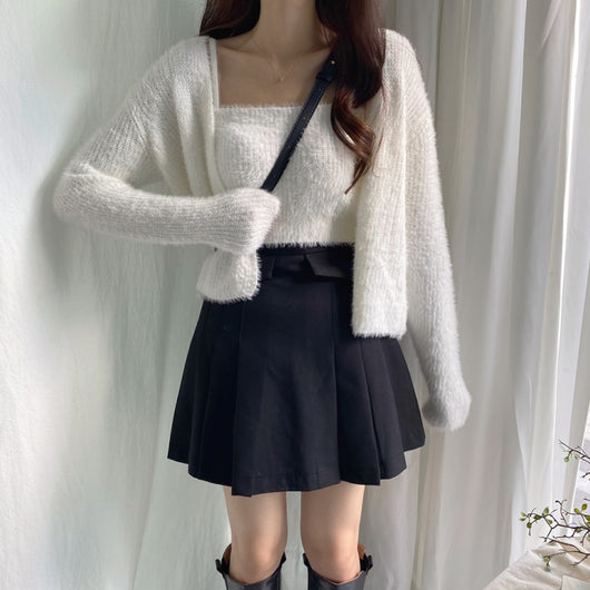 Conjunto de Dos Piezas: Cardigan de Visón Tejido con Top Tubo Primavera - Image 33