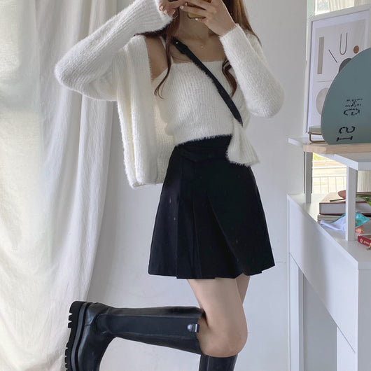 Conjunto de Dos Piezas: Cardigan de Visón Tejido con Top Tubo Primavera - Image 34