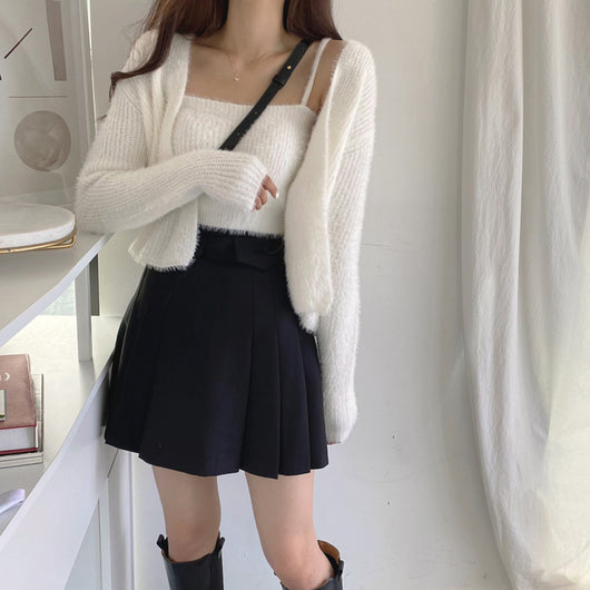 Conjunto de Dos Piezas: Cardigan de Visón Tejido con Top Tubo Primavera - Image 35