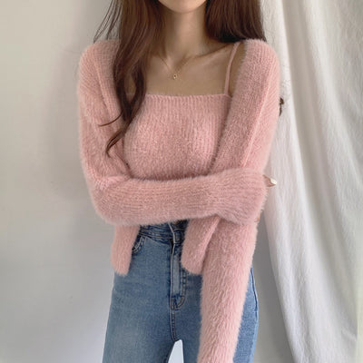Conjunto de Dos Piezas: Cardigan de Visón Tejido con Top Tubo Primavera - Image 41