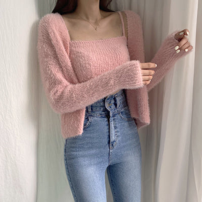Conjunto de Dos Piezas: Cardigan de Visón Tejido con Top Tubo Primavera - Image 42