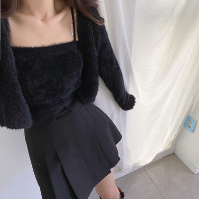 Conjunto de Dos Piezas: Cardigan de Visón Tejido con Top Tubo Primavera - Image 45
