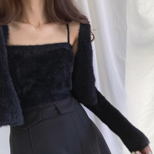 Conjunto de Dos Piezas: Cardigan de Visón Tejido con Top Tubo Primavera - Image 46