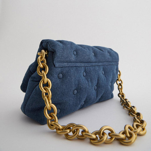 Bolso de Hombro Denim Acolchado Oversize Azul - Image 4