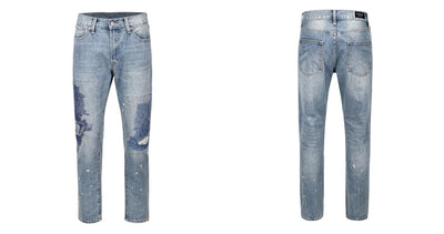 Jeans Rectos Casuales para Hombre con Diseño Floral Quemado y Lavado Industrial - Image 20