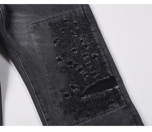Jeans Rectos Casuales para Hombre con Diseño Floral Quemado y Lavado Industrial - Image 21