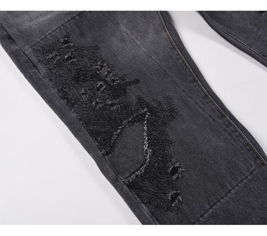 Jeans Rectos Casuales para Hombre con Diseño Floral Quemado y Lavado Industrial - Image 22