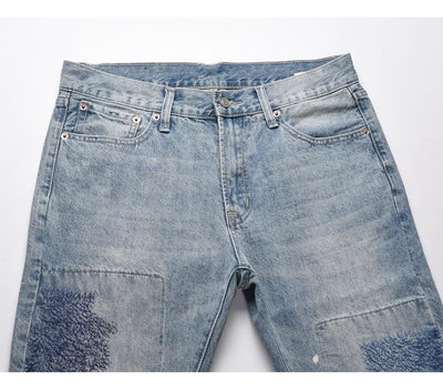 Jeans Rectos Casuales para Hombre con Diseño Floral Quemado y Lavado Industrial - Image 23