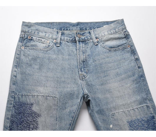 Jeans Rectos Casuales para Hombre con Diseño Floral Quemado y Lavado Industrial - Image 23