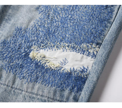 Jeans Rectos Casuales para Hombre con Diseño Floral Quemado y Lavado Industrial - Image 24