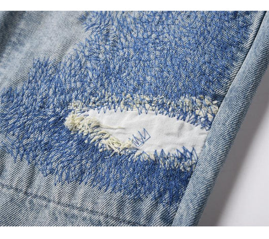 Jeans Rectos Casuales para Hombre con Diseño Floral Quemado y Lavado Industrial - Image 24