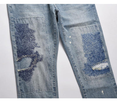 Jeans Rectos Casuales para Hombre con Diseño Floral Quemado y Lavado Industrial - Image 25