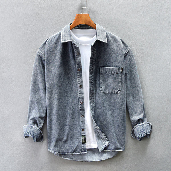 Camisa Denim Holgada con Hombros Caídos para Hombre