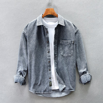 Camisa Denim Holgada con Hombros Caídos para Hombre