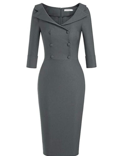 Vestido Retro de Baile con Cuello Barco Vino - Falda Lápiz Elegante - Image 15