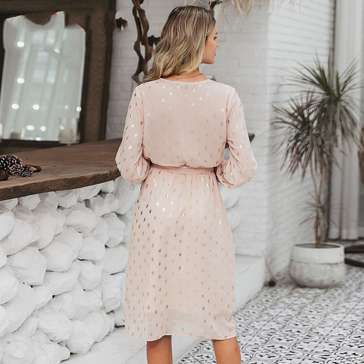 Vestido Midi con Mangas Farol y Cinturón - Image 4