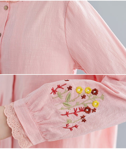 Blusa Oversized con Encaje Bordado en Cuello y Mangas Largas - Image 11