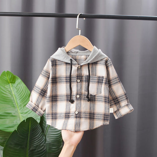 Conjunto de Abrigo Cuadriculado con Capucha, Camisa de Manga Larga y Sudadera para Niños - Image 8