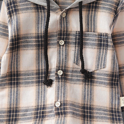 Conjunto de Abrigo Cuadriculado con Capucha, Camisa de Manga Larga y Sudadera para Niños - Image 10