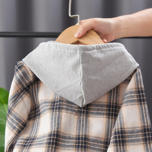 Conjunto de Abrigo Cuadriculado con Capucha, Camisa de Manga Larga y Sudadera para Niños - Image 12