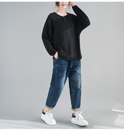 Blusa Suelta y Entallada Talla Grande Cuello Redondo Color Liso - Image 6