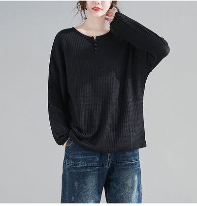 Blusa Suelta y Entallada Talla Grande Cuello Redondo Color Liso - Image 7