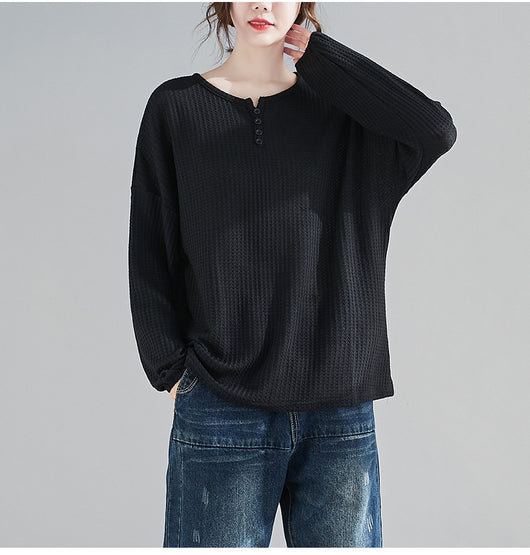 Blusa Suelta y Entallada Talla Grande Cuello Redondo Color Liso - Image 7