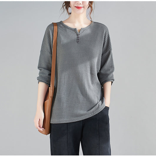 Blusa Suelta y Entallada Talla Grande Cuello Redondo Color Liso - Image 9