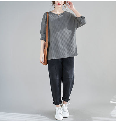 Blusa Suelta y Entallada Talla Grande Cuello Redondo Color Liso - Image 10