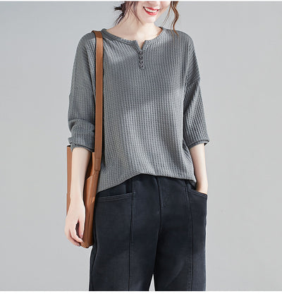 Blusa Suelta y Entallada Talla Grande Cuello Redondo Color Liso - Image 11