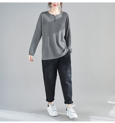 Blusa Suelta y Entallada Talla Grande Cuello Redondo Color Liso - Image 12