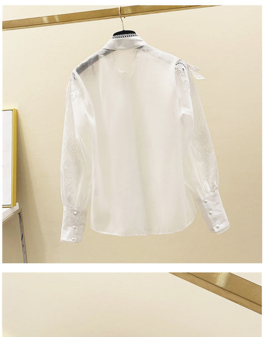 Blusa Blanca Elegante con Cuello Alzado, Encaje y Detalles Bordados - Image 10