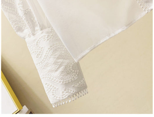 Blusa Blanca Elegante con Cuello Alzado, Encaje y Detalles Bordados - Image 13