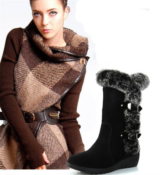 Botas de Invierno Caña Media con Pelaje Sintético - Comodidad Cálida para Mujer - Image 5
