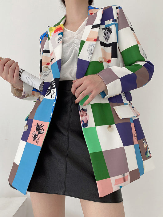 Saco Blazer Doble Botonadura con Estampado Graffiti para Mujer - Image 7